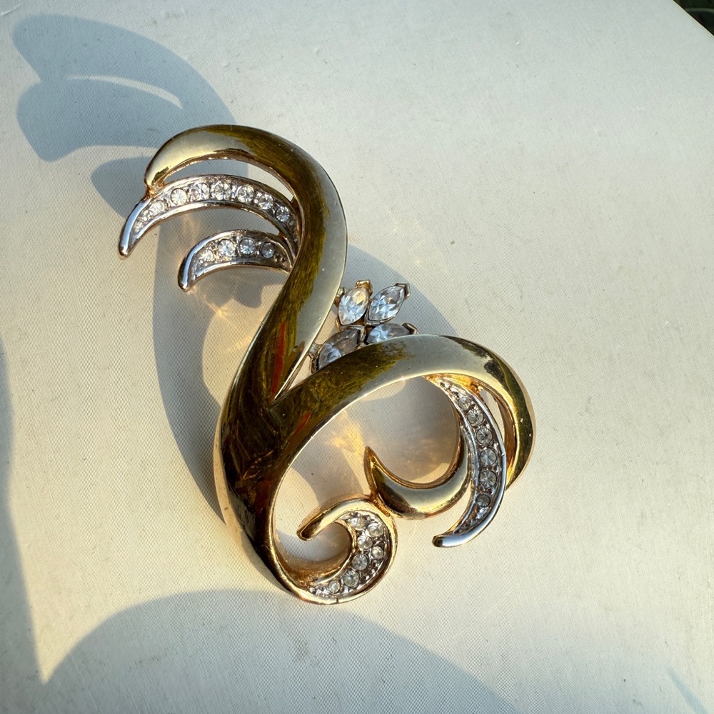 Gold-Tone Crystal Swirl Brooch - Women Jewelry